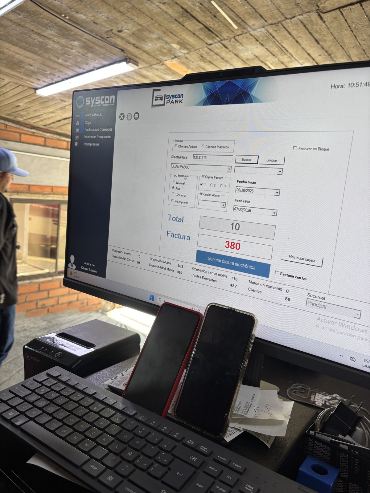 Pantalla actual de clientes y facturación en Parkcol